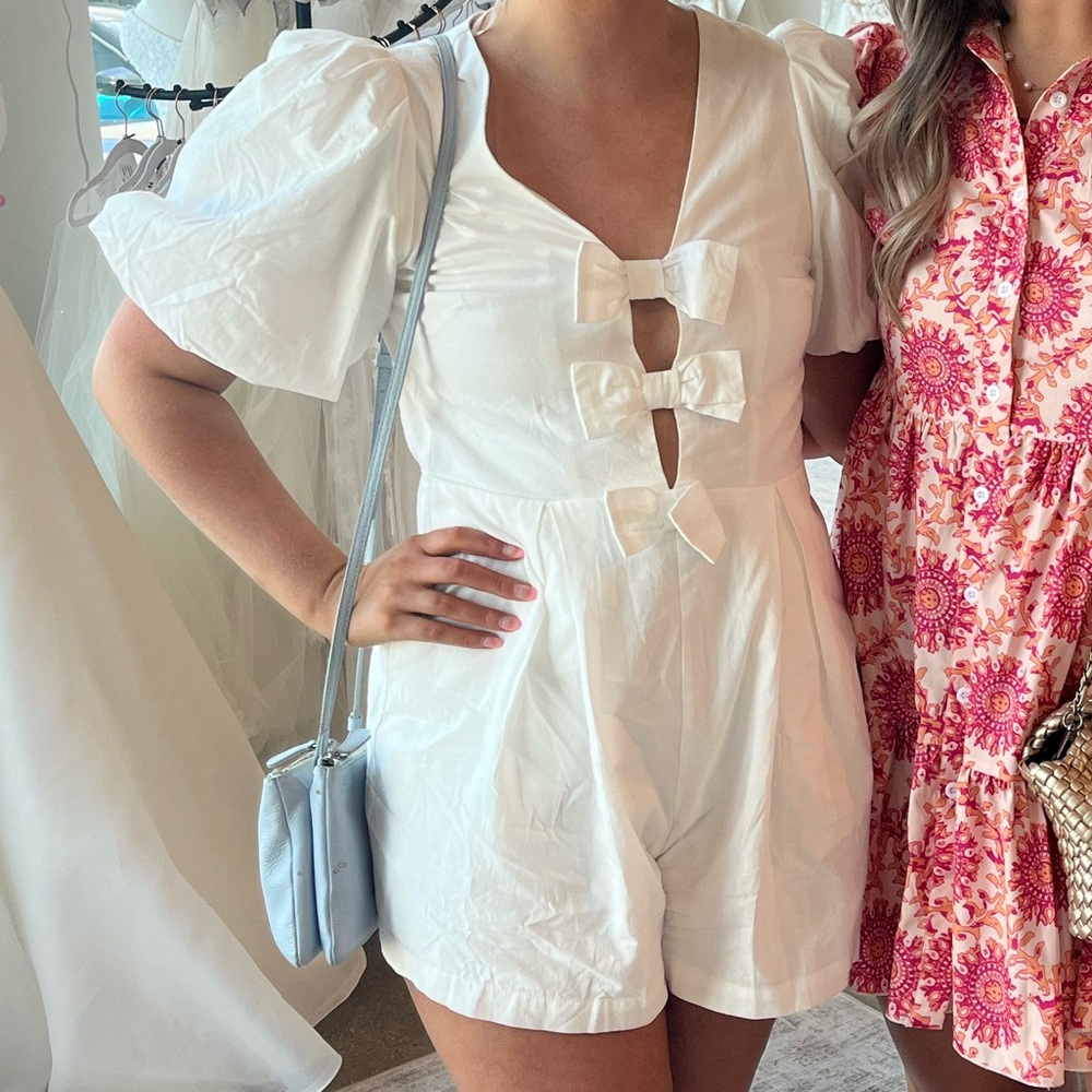 White Boutique Puff Sleeve Romper